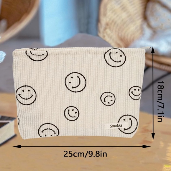 Smiley Face Corduroy Cosmetic Bag - Picture 6 of 9